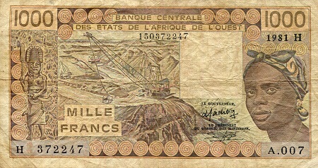 Niger 1,000 Francs Pick Number: 607Ha1 VG (See large scan) Banknote
