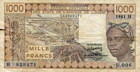 Niger 1,000 Francs Pick Number: 607Ha1 VG (See large scan) Tear into note Banknote