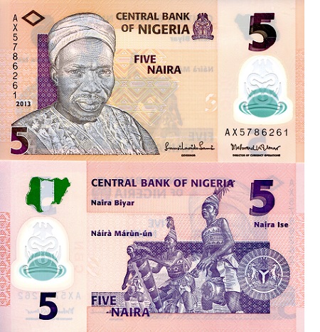 Nigeria 5 Naira Pick Number: 38d UNC Banknote