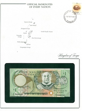 Tonga 1 Pa'anga Pick Number: NP-1 UNC (looks UNC) envelope has wear Banknote