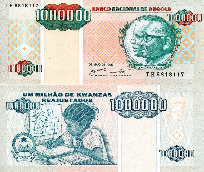 Angola 1 million Kwanzas Reajustados Pick Number: 141 UNC Banknote