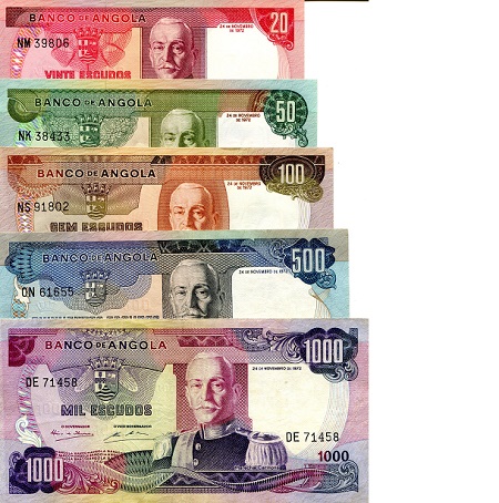 Angola 20 - 1,000 Escudos Pick Number: 99 - 103 UNC to XF- Banknote