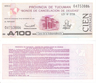 Argentina  100 Australes Pick Number: s2715 UNC Banknote