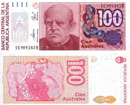 Argentina  100 Australes Pick Number: 327c aUNC (Minor corner issue) Banknote