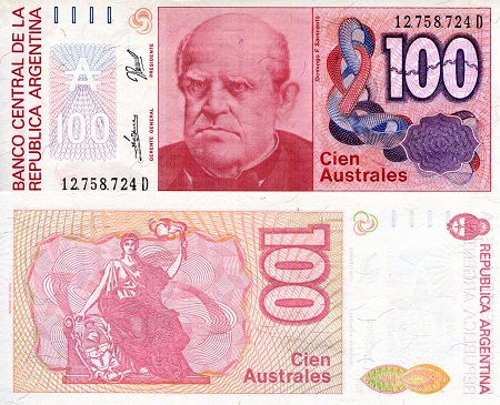 Argentina  100 Australes Pick Number: 327f aUNC (Minor corner issue) Banknote