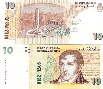Argentina  10 Pesos Pick Number: 354a UNC Banknote