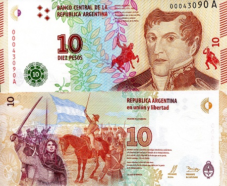 Argentina  10 Pesos Pick Number: 360a UNC Banknote