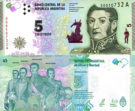 Argentina  5 Pesos Pick Number: 359a UNC Banknote