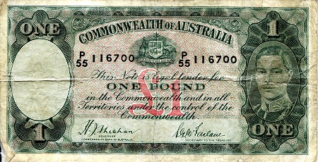 Australia 1 Pound Pick Number: 26a VG (see scan) Banknote