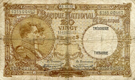 Belgium 20 Francs Pick Number: 98b VG/G (see large scan) Banknote