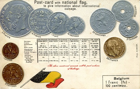 Belgium  Postcard with National Flag & Coin representation Good