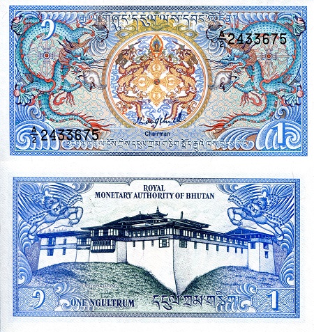 Bhutan 1 Ngultrum Pick Number: 12a UNC Banknote