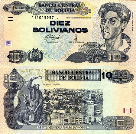 Bolivia  10 Bolivianos Pick Number: 243f UNC Banknote