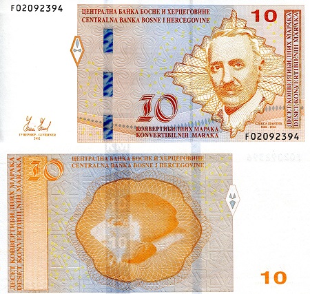 Bosnia 10 Marka Pick Number: 81 UNC Banknote