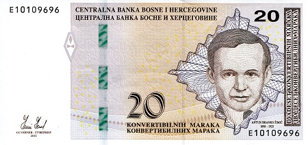 Bosnia 20 Marka Pick Number: 82 UNC Banknote