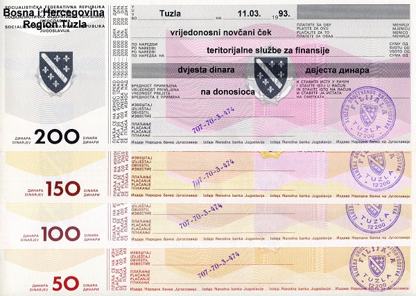 Bosnia 50 - 200 Dinara aUNC (some minor corner issues)