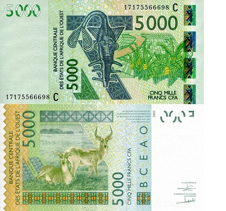 Burkina Faso 5,000 Francs Pick Number: 317Cq UNC Banknote