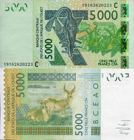 Burkina Faso 5,000 Francs Pick Number: 317Cs UNC Banknote