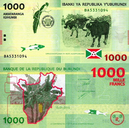 Burundi 1,000 Francs Pick Number: 51a UNC Banknote