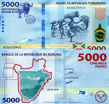 Burundi 5,000 Francs Pick Number: 53b UNC Banknote