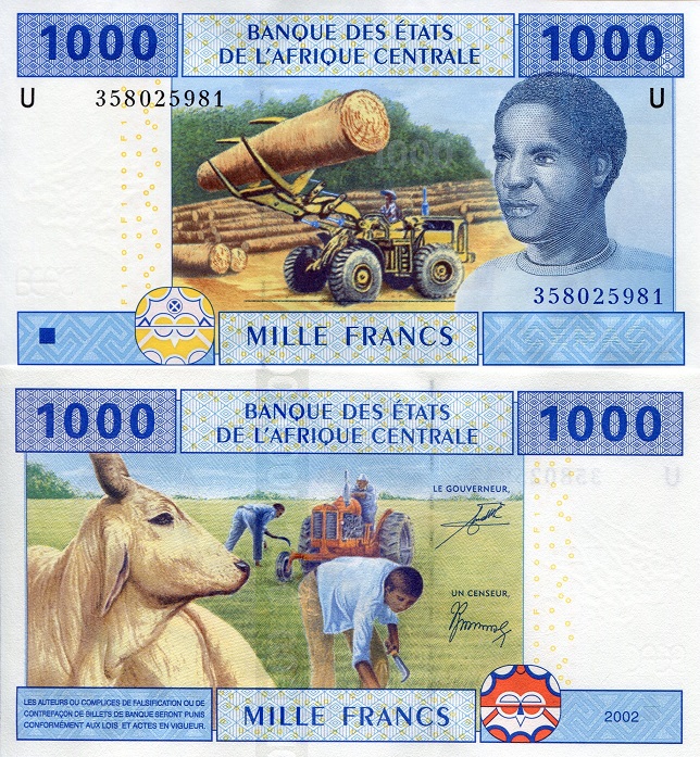 Cameroun 1000 Francs Pick Number: 207U (Alt. Sign) UNC Banknote