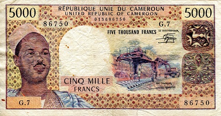 Cameroun 5,000 Francs Pick Number: 17d F (see large scan) Banknote