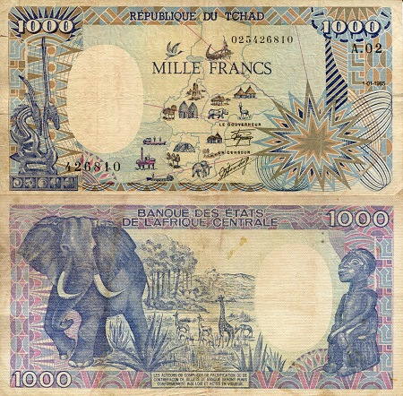 Chad 1,000 Francs Pick Number: 10Aa F/VG (see large scan) Banknote