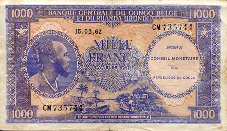 Congo Democratic Republic 20 Francs Pick Number: 2a VF/F (small tears) Banknote