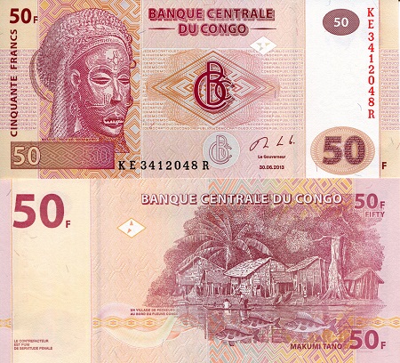 Congo Democratic Republic 50 Francs Pick Number: 97c UNC Banknote