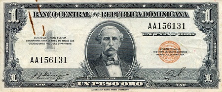 Dominican Republic 1 Peso Oro Pick Number: 60f F/VG (See large scan - paperclip mark) Banknote