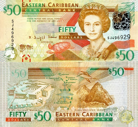Eastern Caribbean States 50 Dollars Pick Number: 54a UNC Banknote