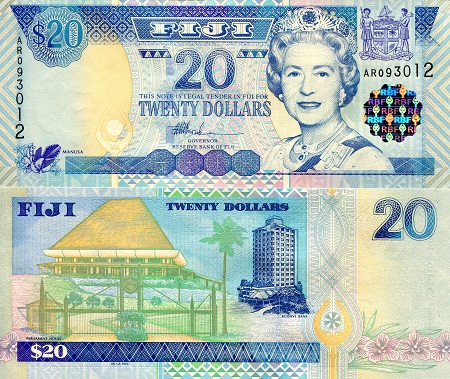 Fiji 20 Dollars Pick Number: 107a UNC Banknote
