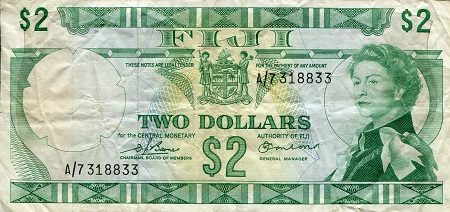 Fiji 2 Dollars Pick Number: 72b VF (see large scan) Banknote