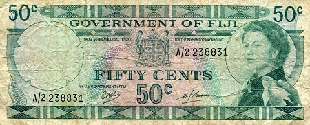 Fiji 50 Cents Pick Number: 58a VG/G (See large scan) Banknote