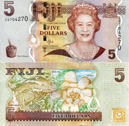 Fiji 5 Dollars Pick Number: 110b UNC Banknote