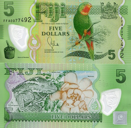 Fiji 5 Dollars Pick Number: 115a UNC Banknote