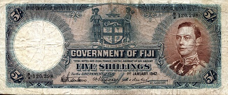 Fiji 5 Shillings Pick Number: 37e F (see large scan) Banknote