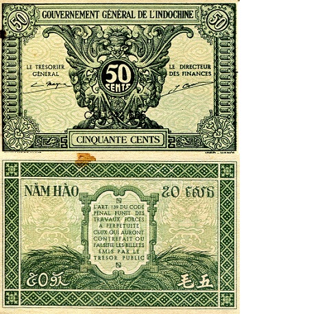 French Indochina 50 Cents Pick Number: 91a VF Banknote