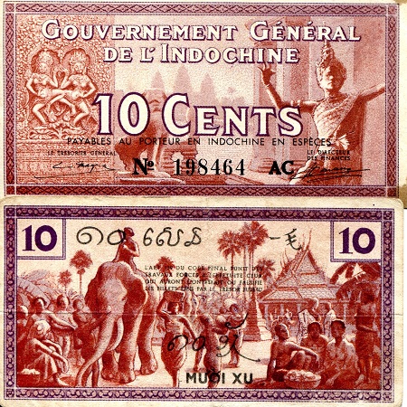 French Indochina Piastres and Cents banknotes