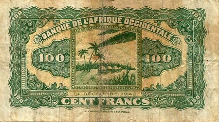 French West Africa  100 Francs VG (See large scan) pinholes pick #: 31a