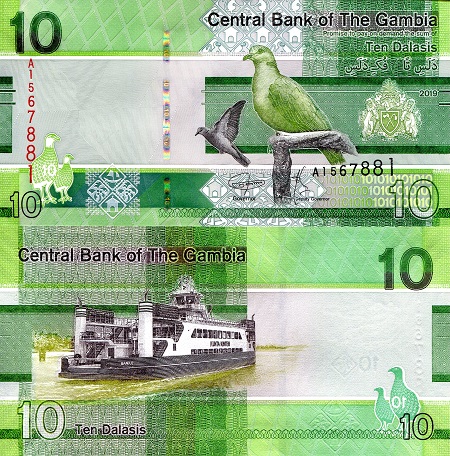Gambia 10 Dalasi Pick Number: New UNC Banknote