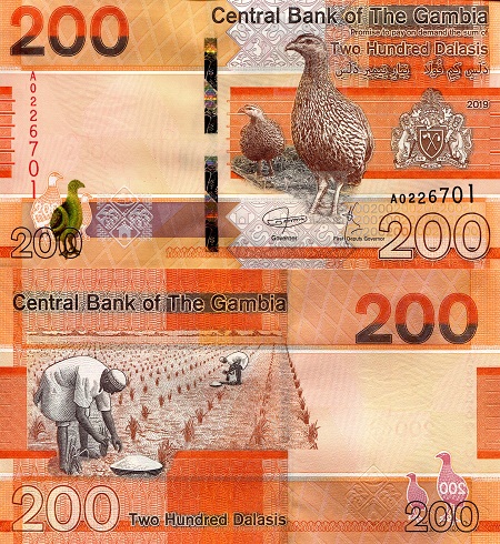 Gambia 200 Dalasi Pick Number: New UNC Banknote