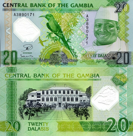 Gambia 20 Dalasi Pick Number: 30a UNC Banknote