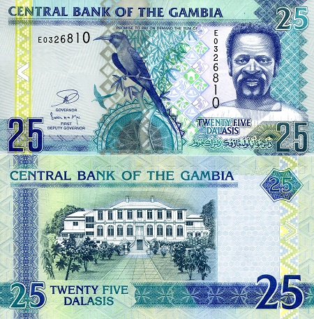 Gambia 25 Dalasi Pick Number: 27c UNC Banknote