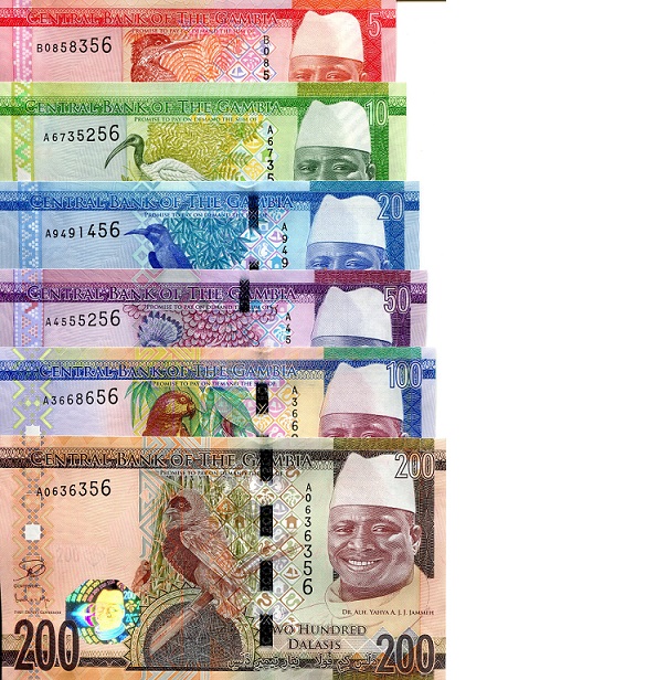 Gambia 5 - 200 Dalasi Pick Number: 31 - 36 UNC Banknote