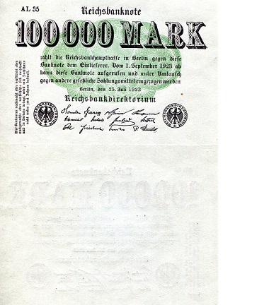 Germany 100,000 Mark Pick Number: 91b aUNC Banknote