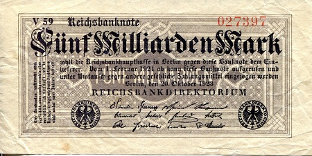Germany 5 million Marks Pick Number: 123a VF/F (see scan) Banknote