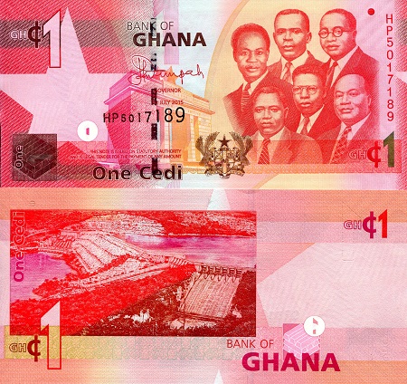 Ghana 1 Cedis Pick Number: 37g UNC Banknote