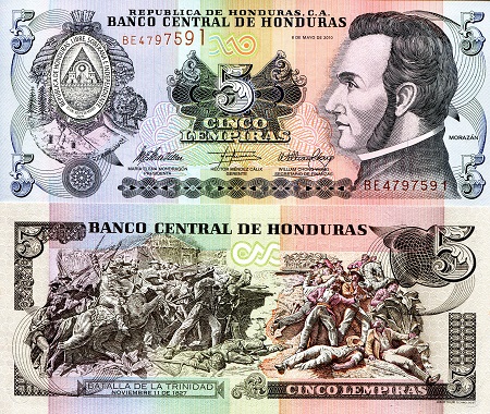 Honduras 5 Lempiras Pick Number: 91c UNC Banknote