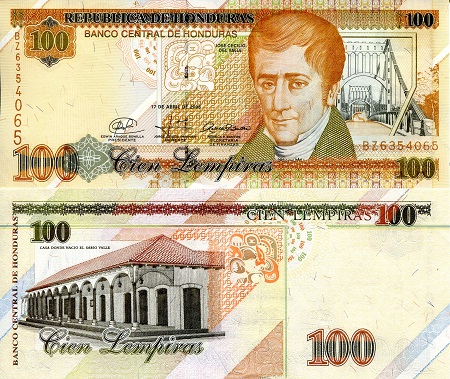 Honduras 100 Lempiras Pick Number: 77h UNC Banknote